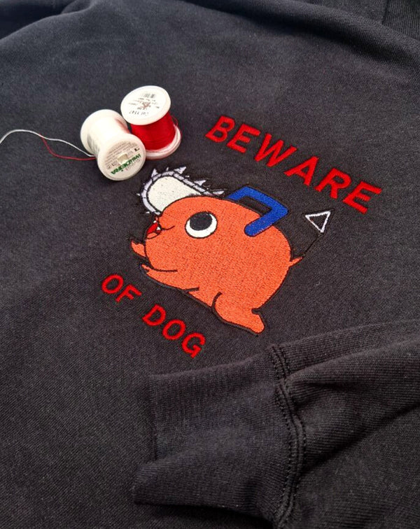 BEWARE OF DOG EMBROIDERY PREMKIUM HOODIE